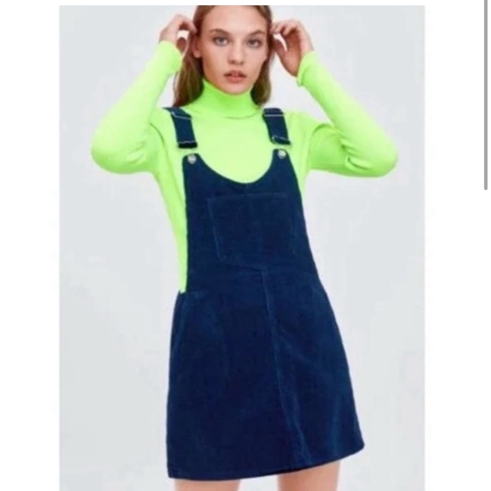 Zara Blue Corduroy Overall Dress